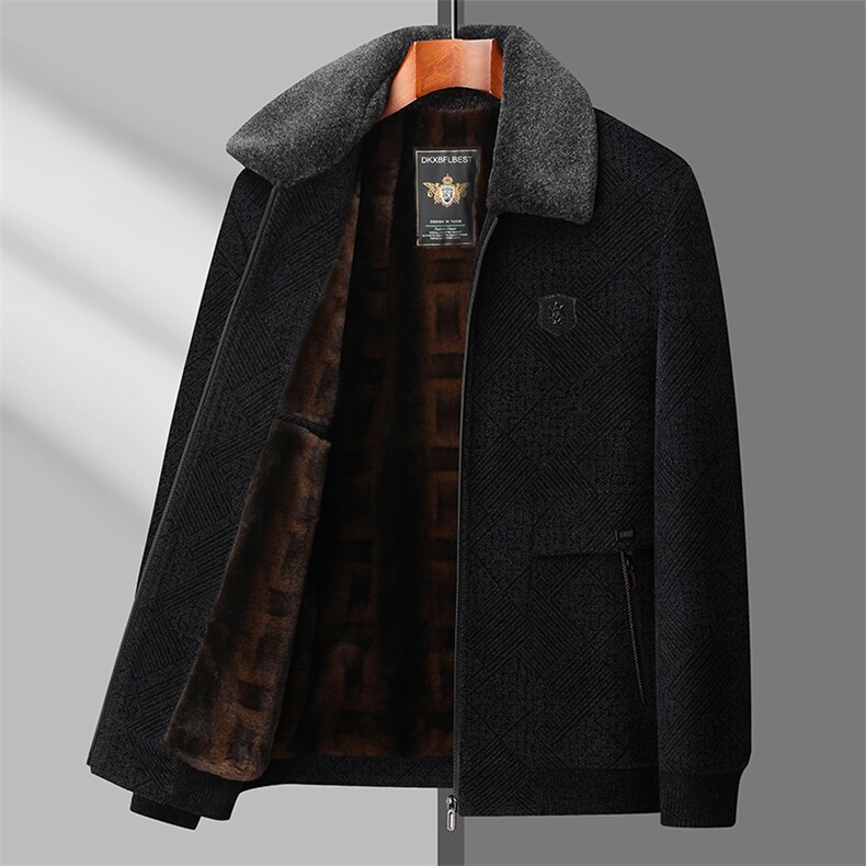 中老年加绒加厚雪尼尔毛呢毛领保暖外套秋冬中年茄克BD88199-P110,男装棉衣,星座1105-3