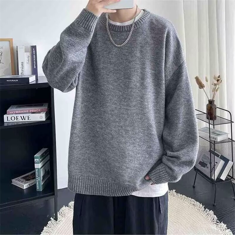 纯色毛衣秋冬cleanfit针织衫美式慵懒风宽松圆领外套6204-P42网图,男装针织衫/毛衣,电商B245