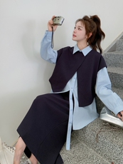 松弛感卫衣套装裙女2025春季新款韩版学院风减龄衬衫半身裙三件套，女装套装/套裙，诺蝶