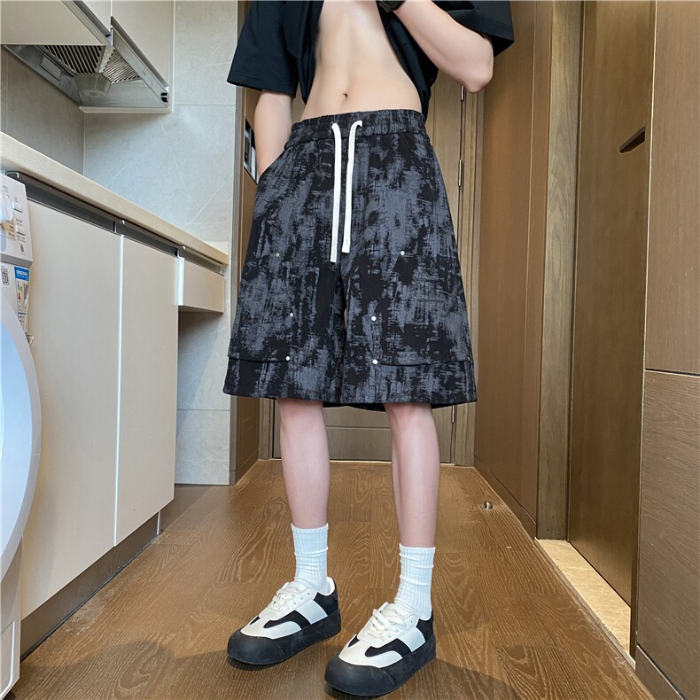 夏季新款扎染灯芯绒宽松休闲短裤B315-K25529-特p25控48,男装牛仔裤,电商B315