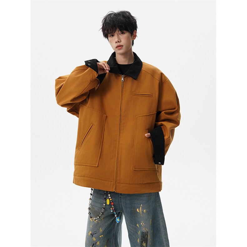 M-8XL美式复古水洗夹克男拼接灯芯绒外套休闲茄克衫上衣JK1325P88,男装夹克,电商D206-1
