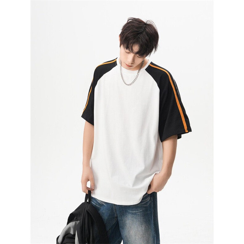 纯棉夏季新款港风日系拼色拼接圆领短袖T恤XZ608-T2517-P35控48,男装T恤,星座608(原A046)