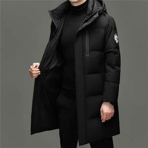 2025新款冬季男士连帽长款90%白鸭绒羽绒服大衣加厚200克羽绒外套图片