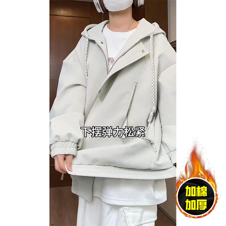 现货高品质美式高街重磅座山雕连帽pu皮棉衣男女加厚毛毛绒冬外套,男装皮衣,电商A486