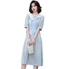 蝶眷2021夏季新款连衣裙长款带披肩系腰带印花款，女装连衣裙，蝶眷