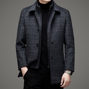 男装羊毛风衣可拆卸内胆男外套宽松翻领秋冬爸爸装HM2102-P250,男装毛呢大衣,电商B212（原钱塘6029）