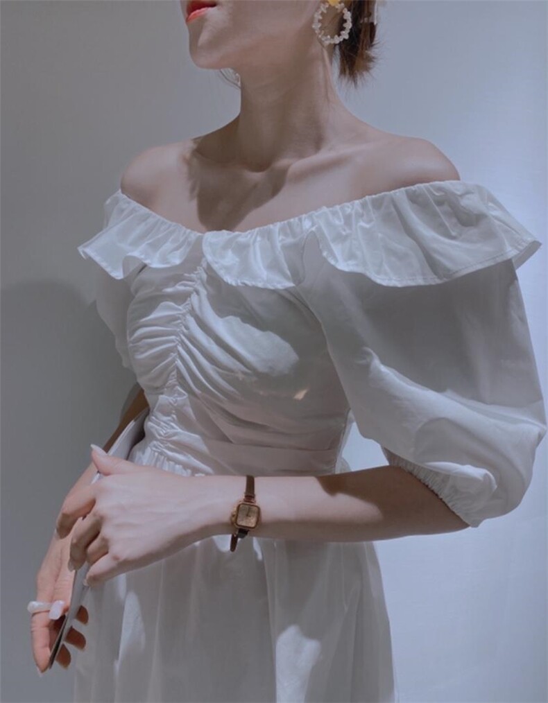 荷叶边连衣裙，女装连衣裙，驿谷