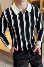盗图-经典条纹翻领长袖Polo针织衫百搭痞帅毛衣MZ13/P58控88，男装针织衫/毛衣，电商A243