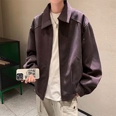 高级感烟紫色短款夹克男cleanfit外套翻领复古时髦潮W6048-P58，男装夹克，星座412-3