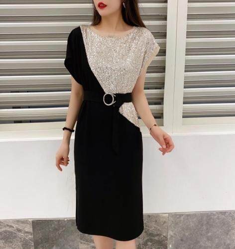 现货亮片气质大版收腰连衣裙，女装连衣裙，艾蔚儿