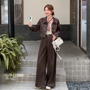 咖色工装外套阔腿裤两件套女秋季韩里韩气巨好看高级感chic一整套图片