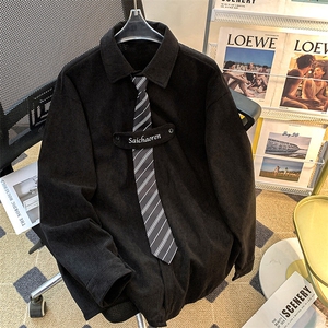 2025春季新款灯芯绒衬衫长袖衬衣配领带学生班服大码W8538-P42图片