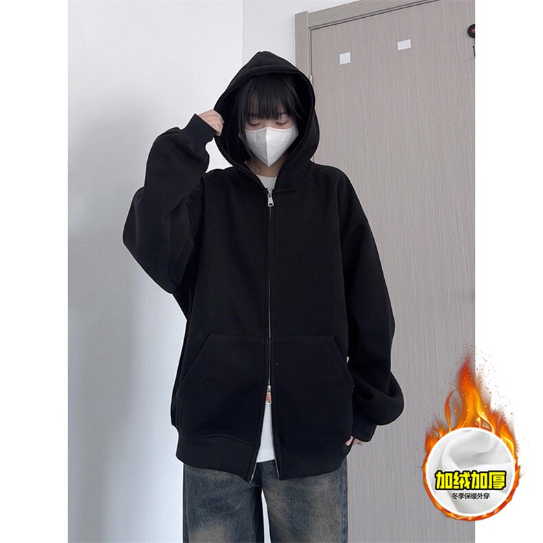 480G重磅加绒硬挺boxy男女秋冬美式高街结构双拉链开衫卫衣厚外套,女装短外套,电商A486-1