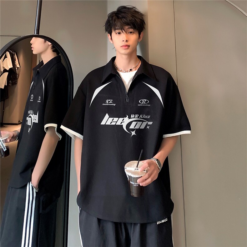 休闲时尚潮牌日系复古男女同款POLO衫假两件短袖T恤上衣T162-P48,男装T恤,电商C307