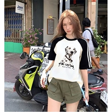 抖音得物品质二开240克宽松纯棉美式潮牌插肩三杠织带短袖T恤，男装T恤，电商A486