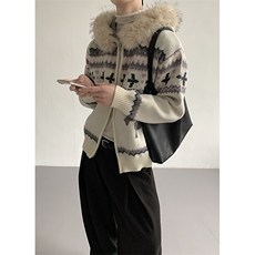 重磅北极绒座山雕毛衣外套冬美式复古休闲慵懒风大毛毛领针织开衫，男装针织衫/毛衣，电商A486