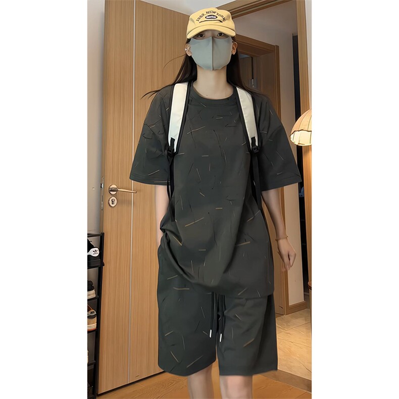 美式休闲套装短袖短裤圆领宽松炸街两件套T3715特P37/DK8702特P35,男装牛仔裤,电商A007