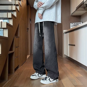 拼接潮牌牛仔裤男秋季cleanfit阔腿裤子复古宽松直筒长裤 N7076图片