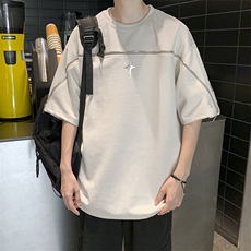 美式复古麂皮绒短袖t恤男夏季ins潮流五分半袖体恤潮牌T05570-P38，男装T恤，星座308B-1