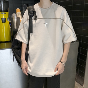 美式复古麂皮绒短袖t恤男夏季ins潮流五分半袖体恤潮牌T05570-P38图片