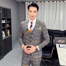 秋冬西服套装男士三件套青年格子帅气韩版修身西装A470-TZ09-P285，男装西服套装，电商A207