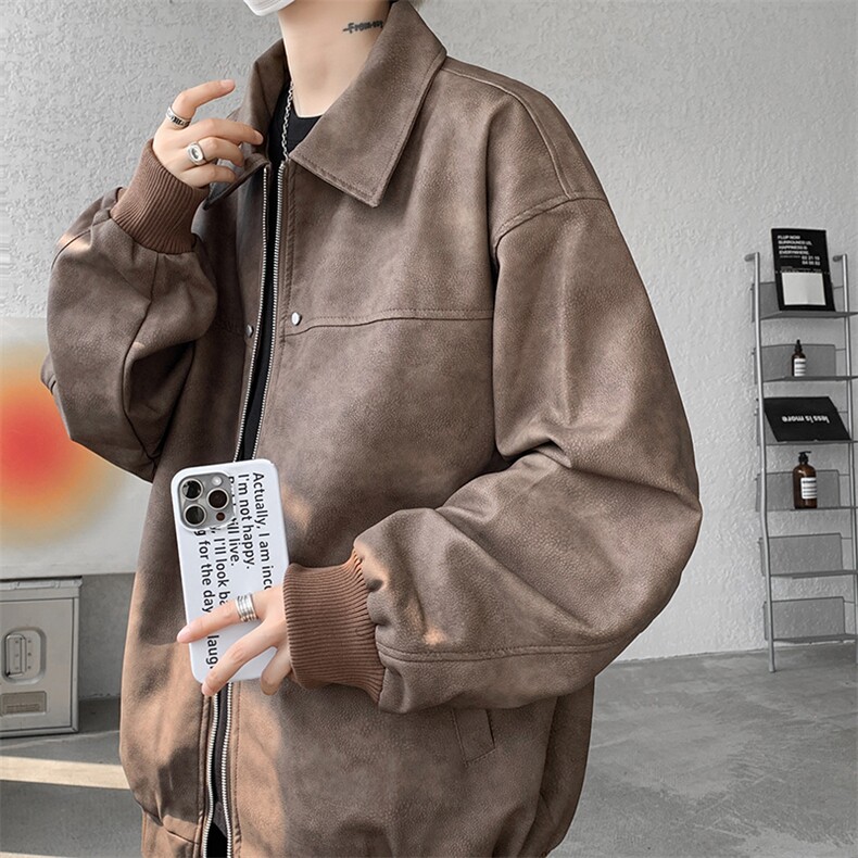 8XL-M脏脏痞帅皮衣外套男秋冬加厚PU皮夹克宽松大码皮袄JK006P95,男装夹克,电商B312