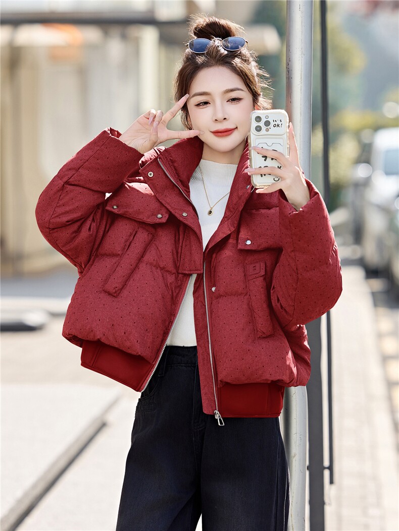新年时尚红短款羽绒服女2026冬季新款毛领小个子保暖羽绒洋气外套,女装羽绒服,意芙