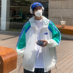 港风  夏季潮流宽松撞色连帽外套防晒服男  F608  P55控 68图片