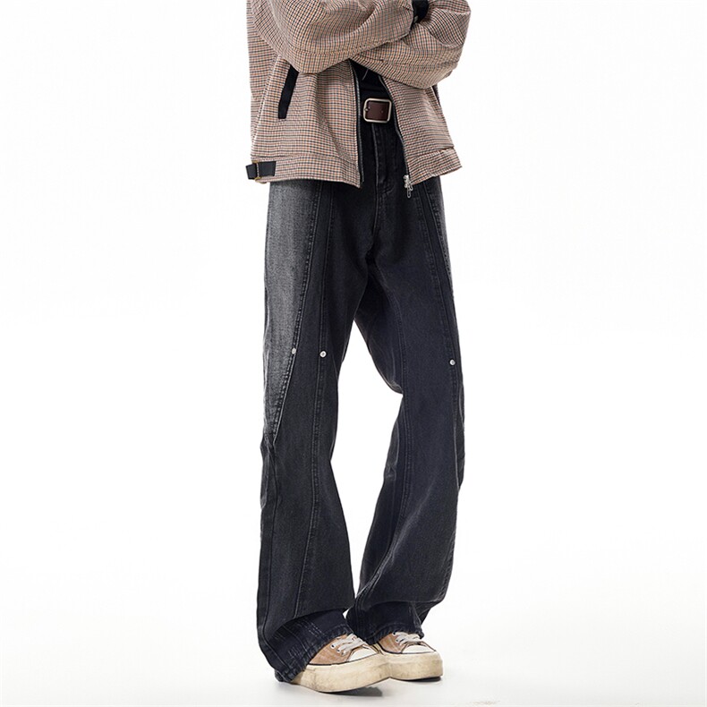 B221美式ins高街暗黑拼接铆钉直筒牛仔裤LK24165-P65控88，男装牛仔裤，电商B221