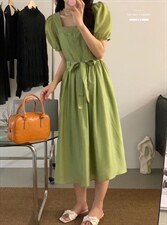 法式泡泡袖连衣裙夏季设计感众温柔高级感初恋裙子，女装连衣裙，香丽迪1