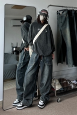 中性男女复古大口袋直筒牛仔裤宽松阔腿裤310A-2BK328P55控68，男装牛仔裤，星座310A-2