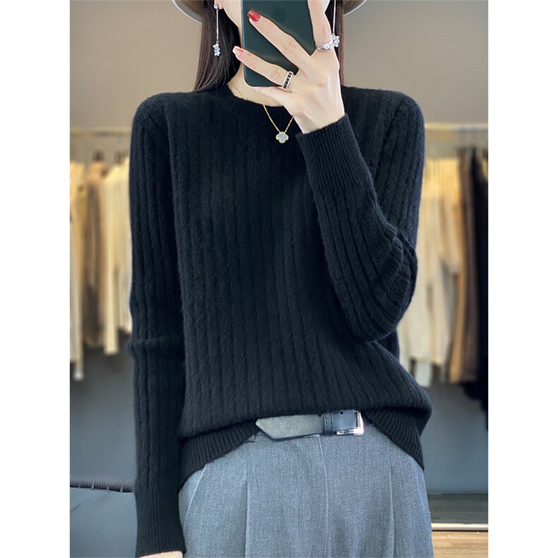 新款圆领套头羊毛衫女秋冬装新款韩版宽松百搭，女装羊毛衫，绒汀羊绒