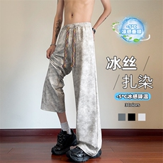 特批P32无差价夏季百搭垂感冰丝凉感扎染直筒宽松休闲裤男K5914B，男装休闲裤，电商A001