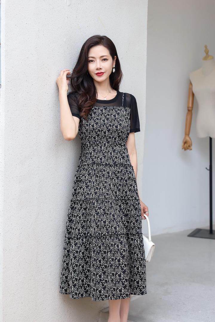 夏装新款假两件连衣裙，女装连衣裙，觅 愉