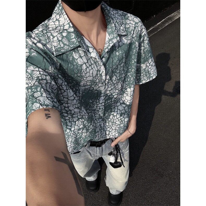 现货！夏季古着莽纹短袖衬衫男抖音得物可送样-EX50555-特P30图片
