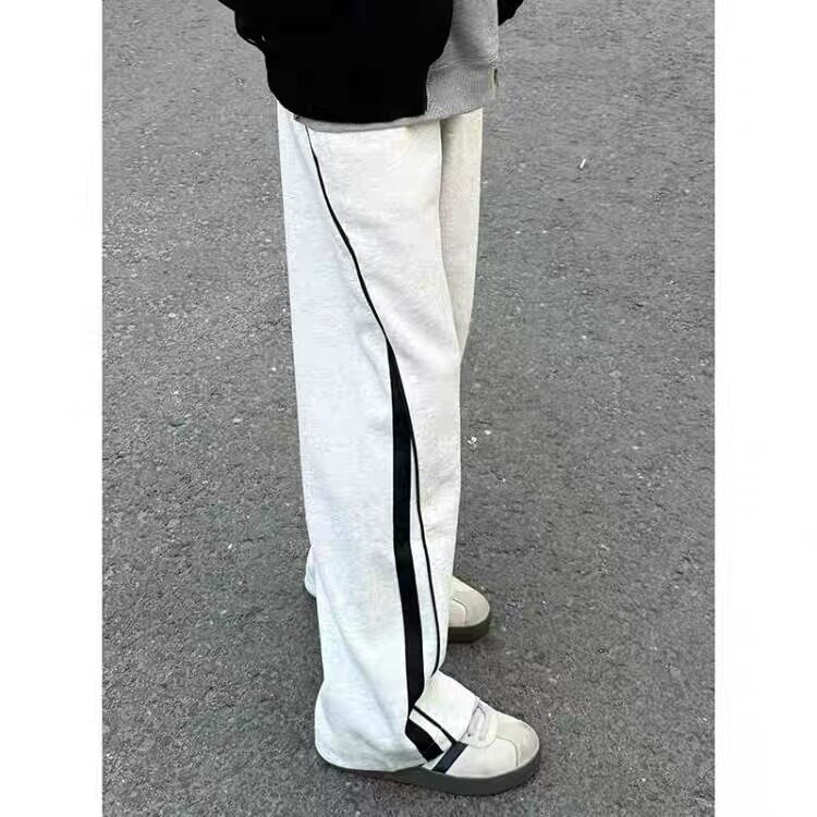 美式刺绣条纹卫裤男女秋季潮牌宽松运动长裤阔腿休闲裤子WK01P43,男装休闲裤,星座1013-5