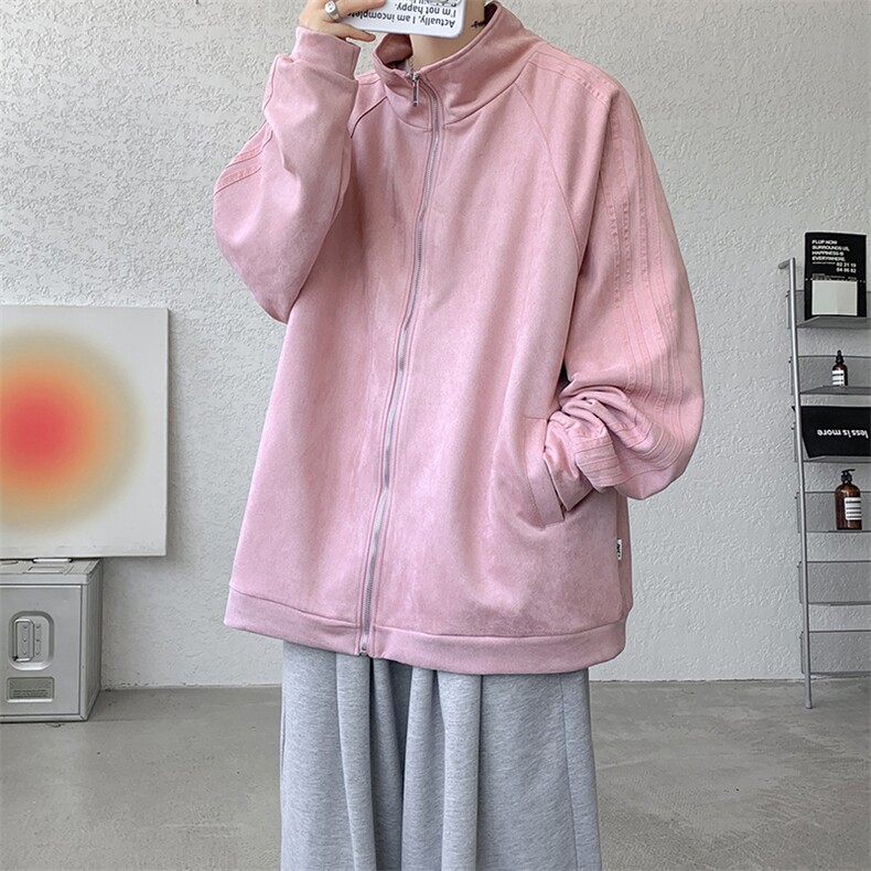 8XL-M特大码麂皮绒重磅条纹棒球服夹克外套男立领潮JK004P75控98,男装夹克,电商B312
