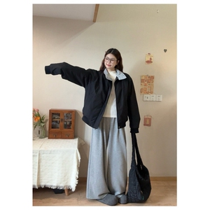 网图 羊羔毛毛领棉服派克服男女冬季2025新款立领工装棉衣外套P78图片