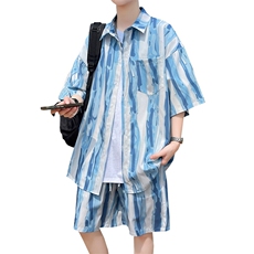 夏季海边沙滩男女同款休闲套装潮牌宽松大码XZ102B-1-TZ2562P55，男装休闲套装，星座102B-1