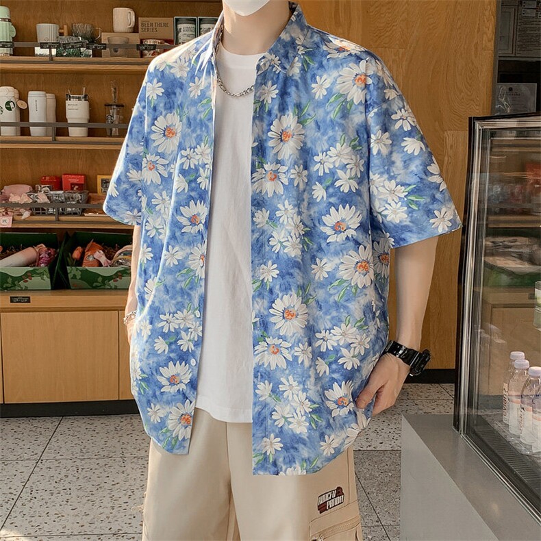 夏威夷花衬衫男夏季纯棉短袖寸衣翻领海边度假7242特P30,男装衬衫,电商A056