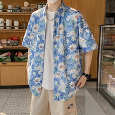 夏威夷花衬衫男夏季纯棉短袖寸衣翻领海边度假7242特P30，男装衬衫，电商A056