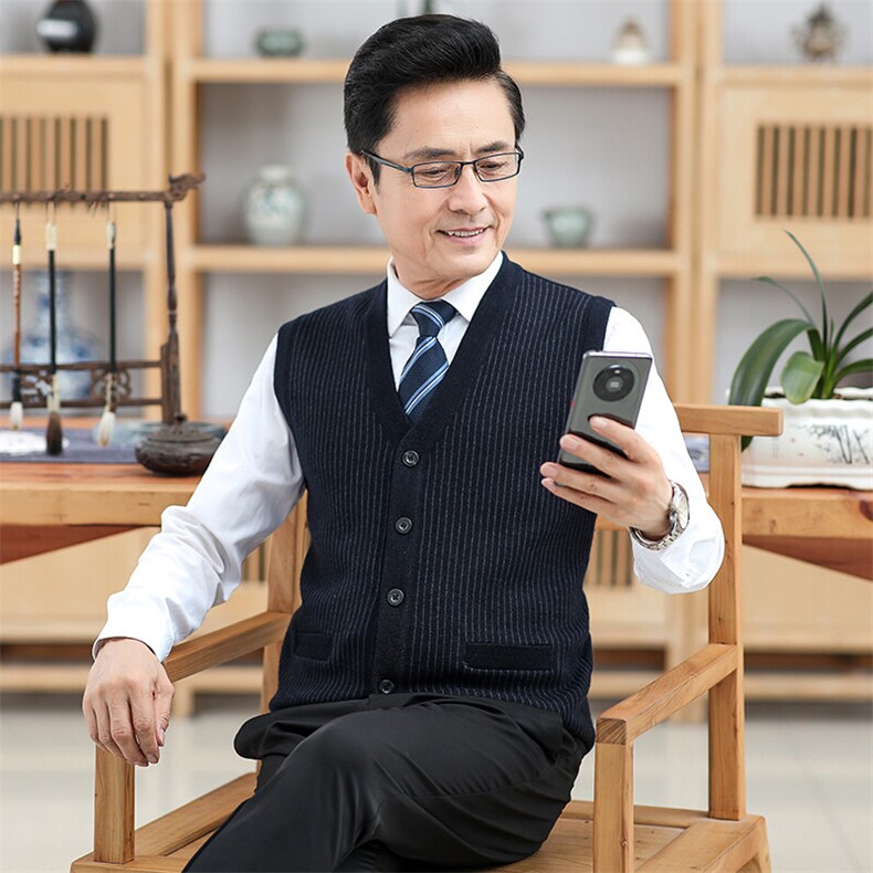 秋冬季毛衫系扣开衫打底衫中老年男保暖针织毛衣外套爸爸上衣,男装针织衫/毛衣,钱塘6003（原4033）