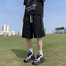 港风复古条纹工装短裤男潮美式休闲中裤宽松五分沙滩裤10844-p32，男装牛仔裤，星座1008