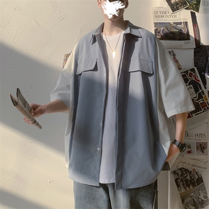 夏季2021ins街头潮流韩风流行五分袖衬衣学生男薄 现货 W584-P25图片