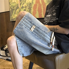 ！夏季新款三条杠贴标设计款牛仔短裤男女XKZ415-P40特控58，男装牛仔裤，星座815A