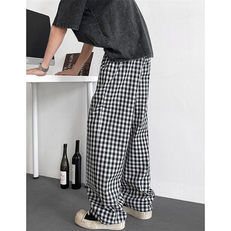 特批P25无差价夏季慵懒风格子设计大码休闲裤男直筒阔腿裤K5690，男装休闲裤，电商A001-1