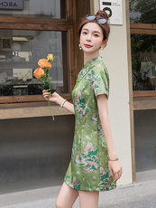 高考绿色旗袍旗开得胜中考送考女改良版套装年轻家长妈妈陪考衣服，女装套装/套裙，众宇琦