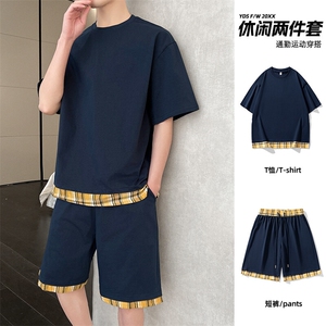 短袖短裤套装男士夏季薄款透气潮流时尚t恤夏装一套休闲运动衣服图片