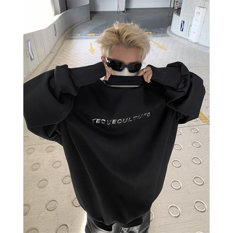 现货！25春季暗黑设计感重磅拉链高领垫肩印花卫衣MJ1020-P95，男装卫衣，电商B288