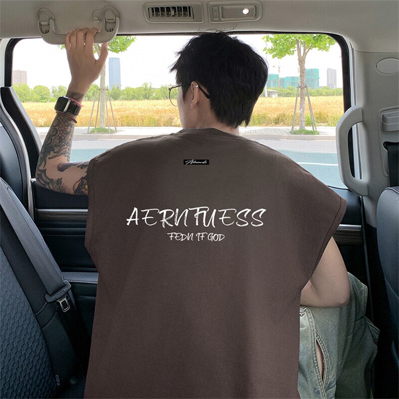 可48小时发货支持抖音得物来样二开240克重磅美式纯棉背心无袖t恤,男装T恤,电商A486-1